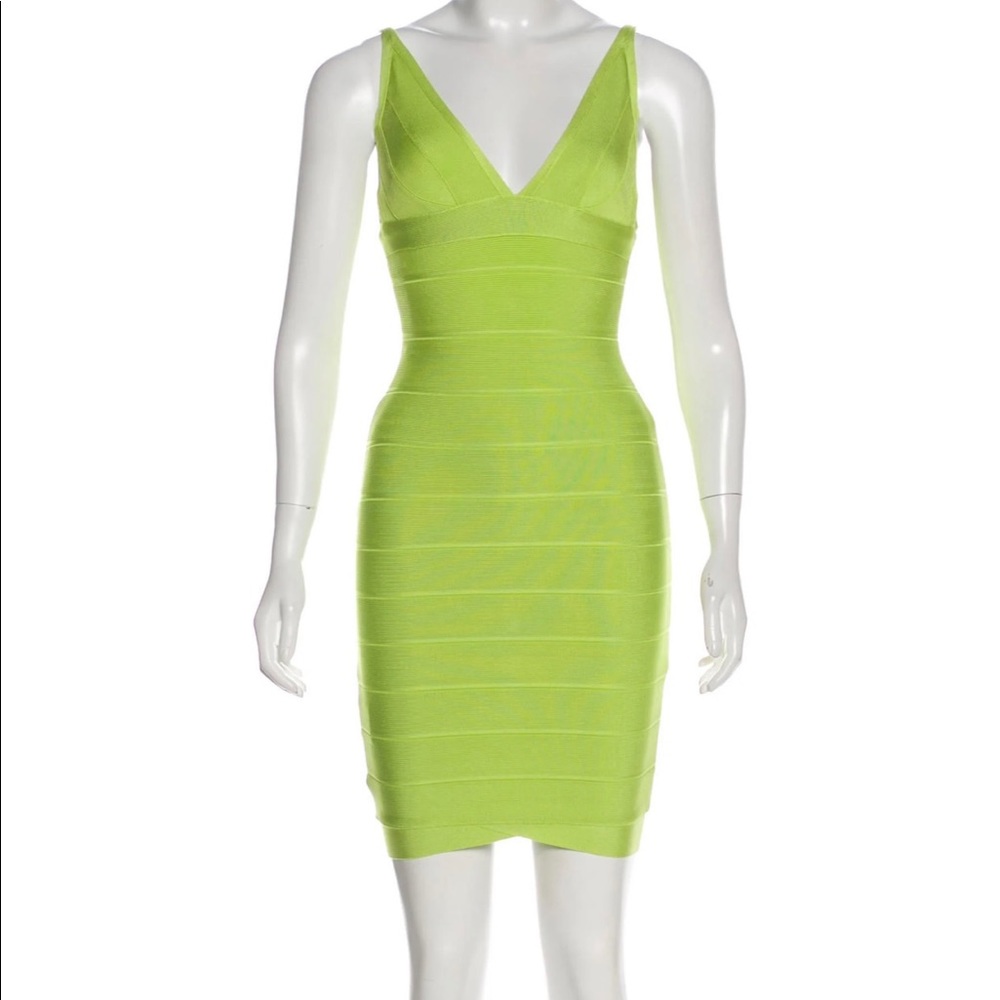 Herve Leger Lauren Bandage Lime Green Midi/Mimi Dress